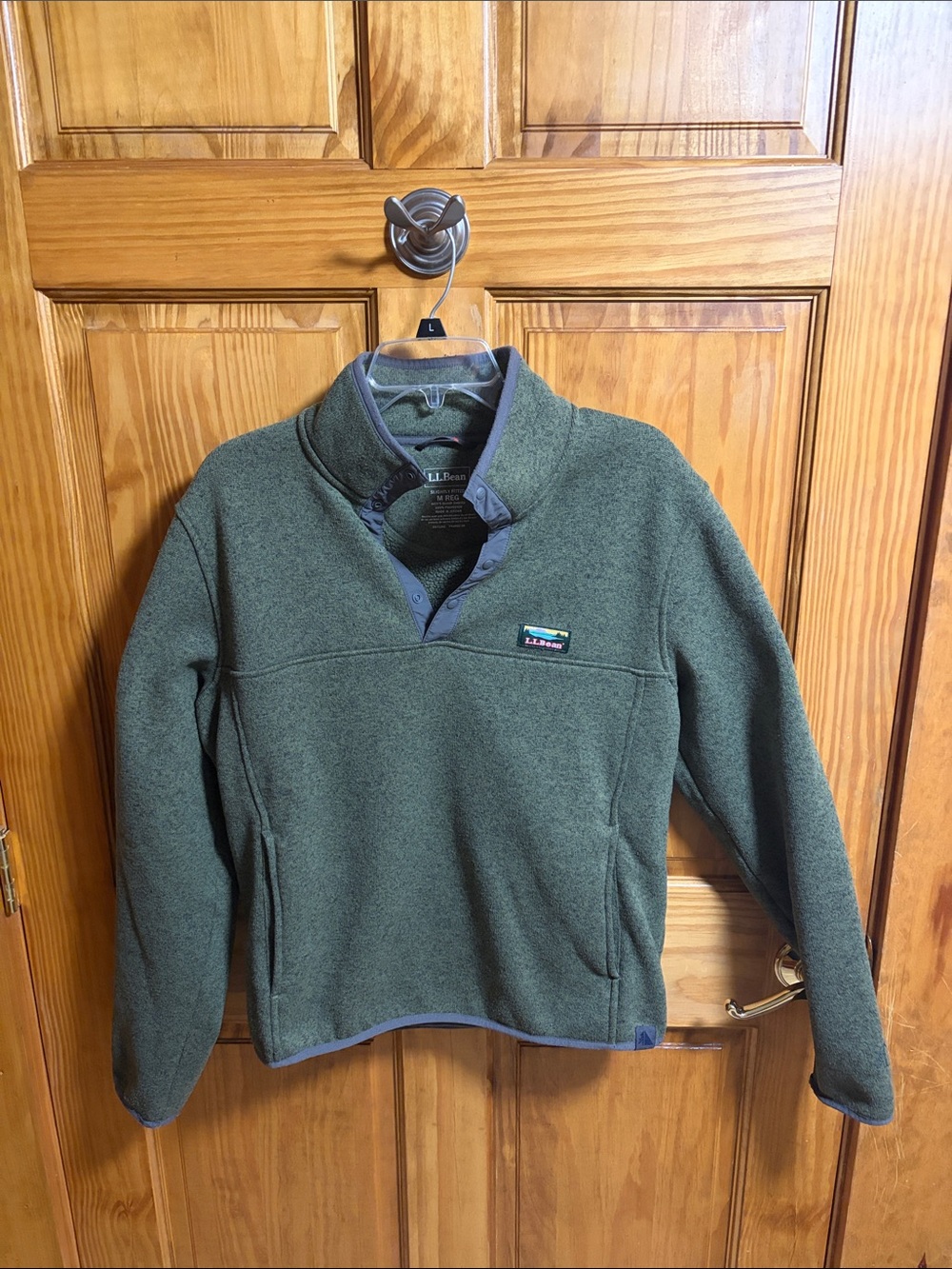 L.L. Bean Olive Green Snap-Front Fleece Pullover